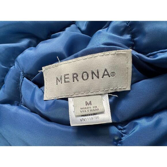 Merona Women's Dark Navy Blue Solid Plaid Reversible Puffer Vest Top Size M - Picture 5 of 9